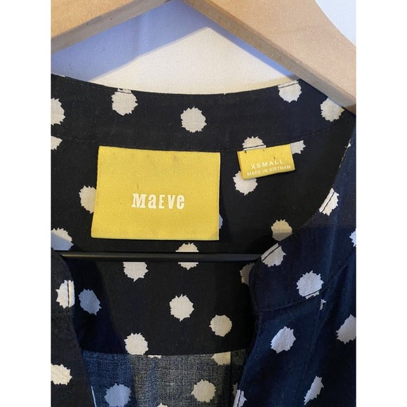 Anthropologie Maeve Polka Dot Blouse Pockets Pleats Black Size XS - Picture 3 of 3